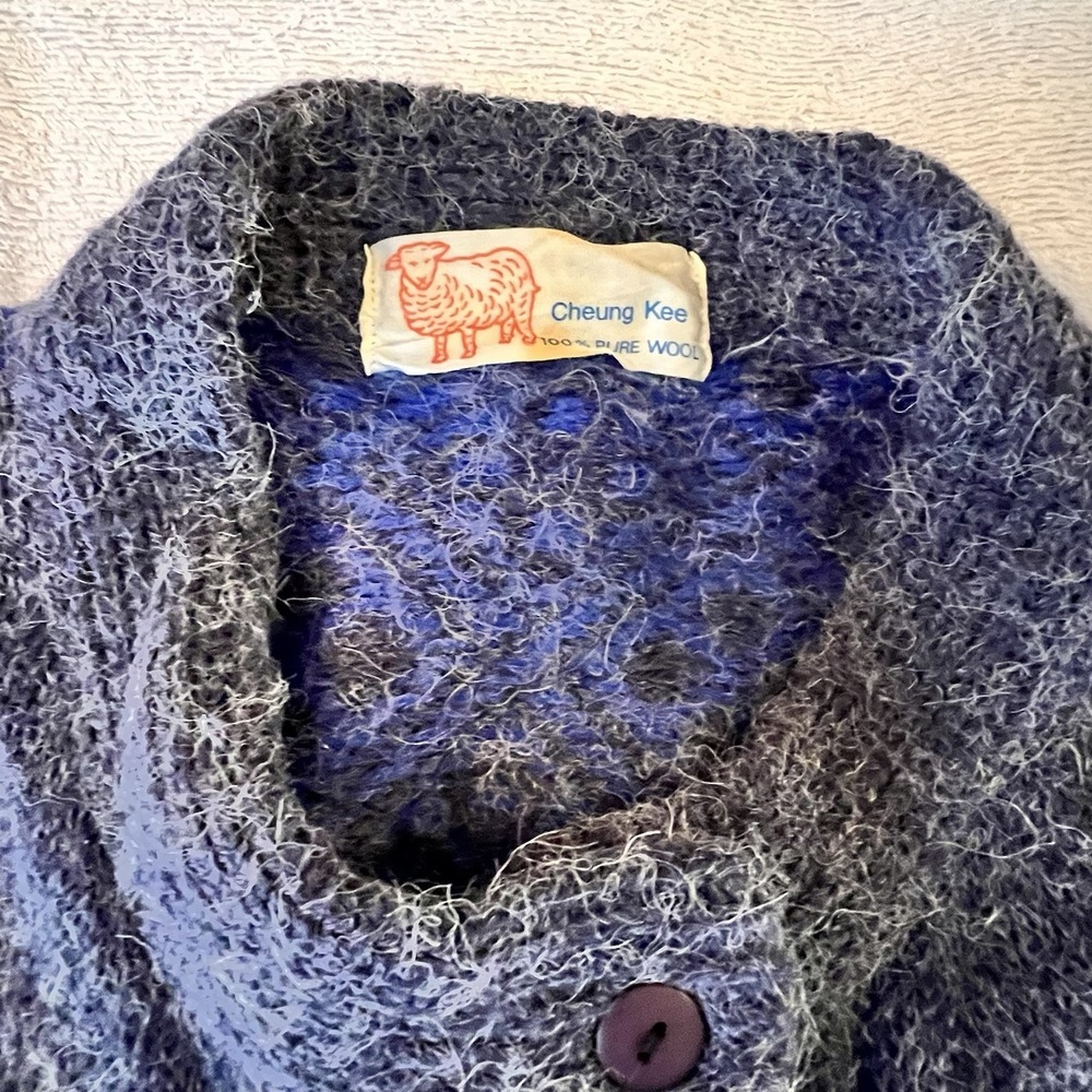 Cheung Kee Vtg Argyle Sweater Vest 100% Wool Blue Cardigan Button Up Preppy 80s - Picture 5 of 7